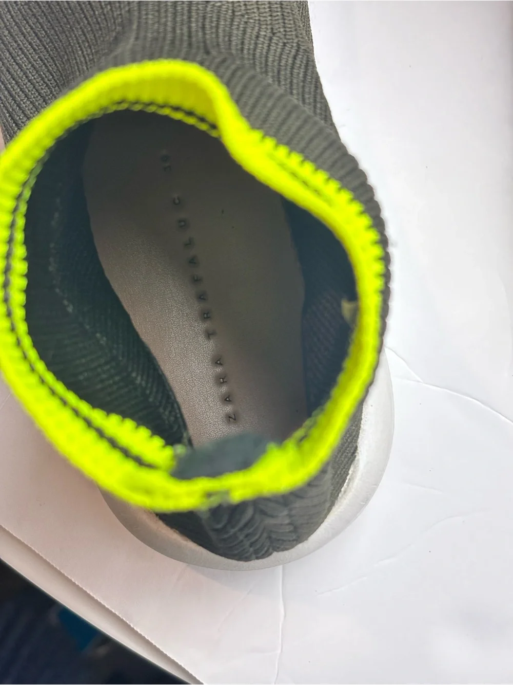 Zara Black Knit Sock Sneakers with Neon Yellow Stripe